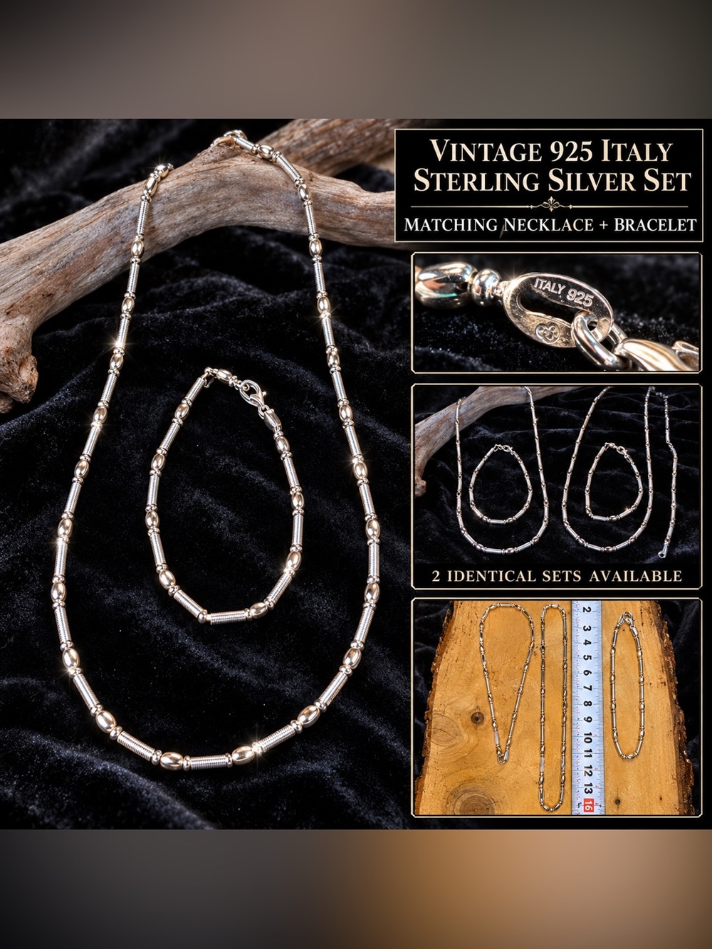 Vintage 925 Italy Sterling Silver Necklace & Bracelet Set - Silver